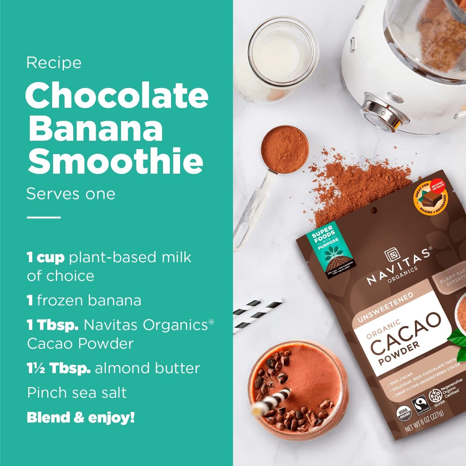 	Navitas Organics Cacao Powder 8oz. Bag 15 Serving Organic Non-GMO Gluten-Free	 4