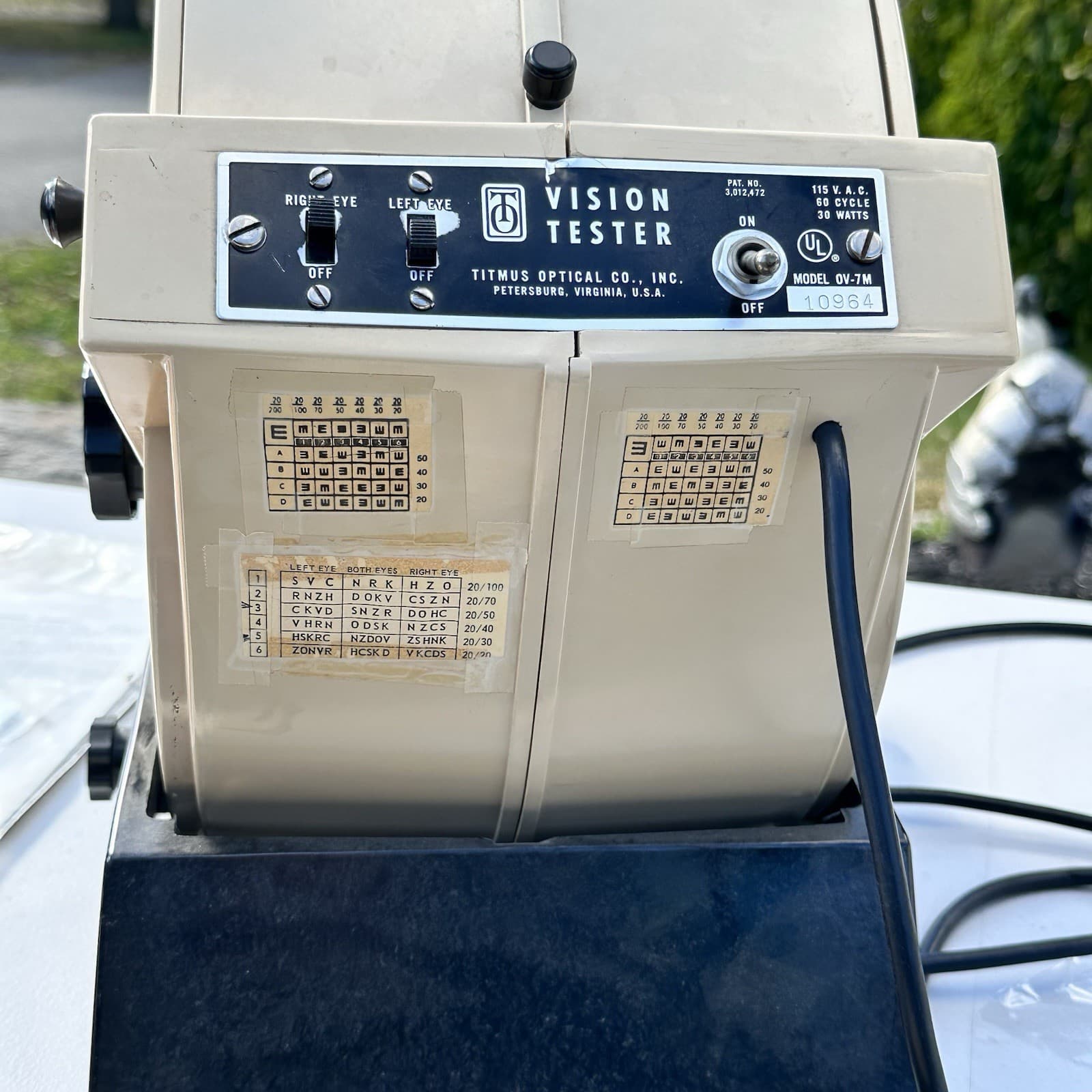 Titmus Optical Vision Tester OV-7M Tested for power only Snellen Eye Chart 5