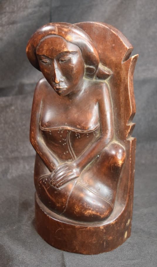 Pita Maha Art Deco Period Woman Balinese Wood Sculpture Hand Carved