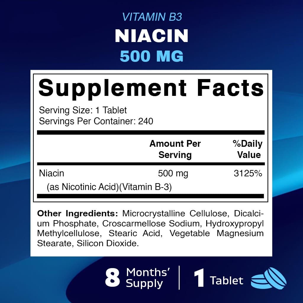 Vitamatic Niacin (Vitamin B3) 500mg, Sustained Release - 240 Tablets 4