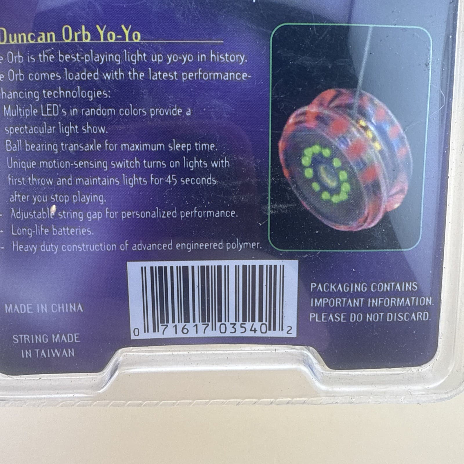 Vintage 90's Duncan The Orb Light-Up Yo-Yo NEW Original Package 6