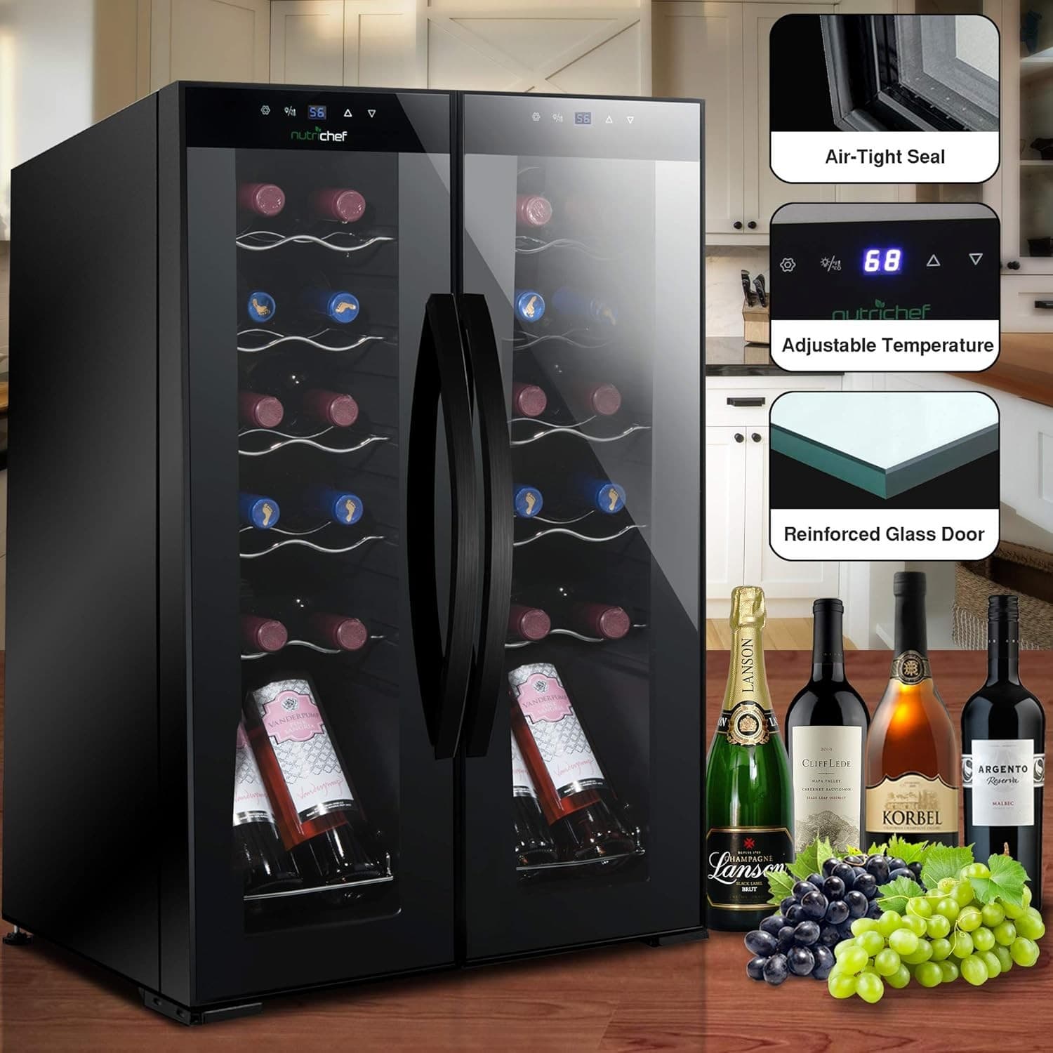 NutriChef PKCWC240 Dual Zone Wine Fridge w/ Adjustable Temp & Digital Touch 5
