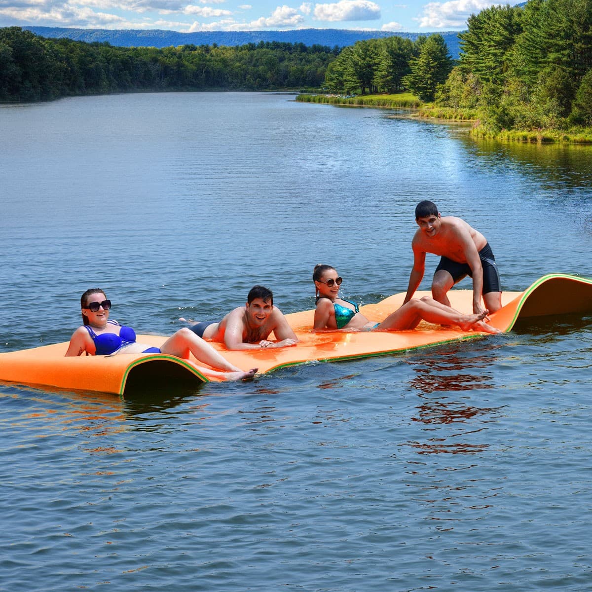 Costway 3-Layer Floating Water Pad 12' x 6' Floating Oasis Foam Mat Orange 2