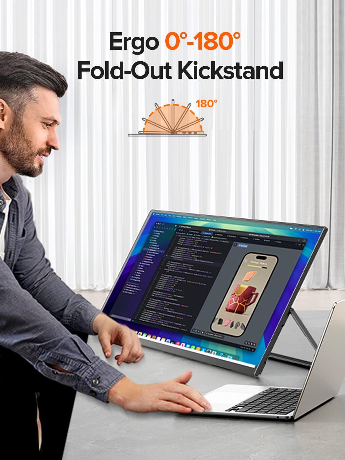 UPERFECT 24" USB-C Portable Monitor 1920x1080 120Hz Display For Raspberry PI PS 4