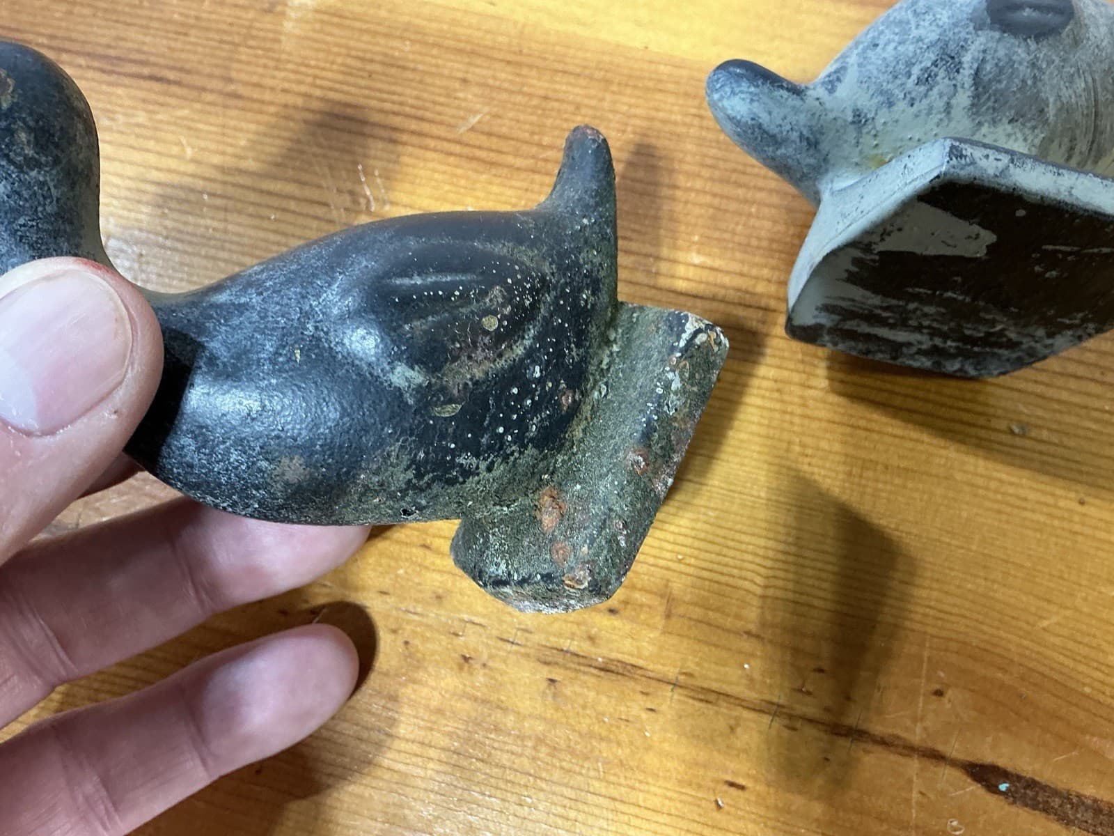 2 Antique Cast Iron Ducks Figurines Naughty/Nice Pair Small 4" Tall 3.5 Lbs VTG 5