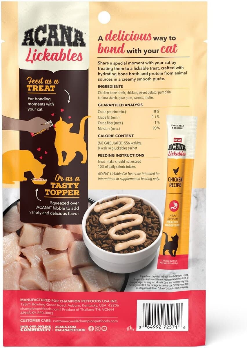 10–5 packs of Acana Lickable Healthy Digestion Chicken Recipe Cat Treats/Topper 4