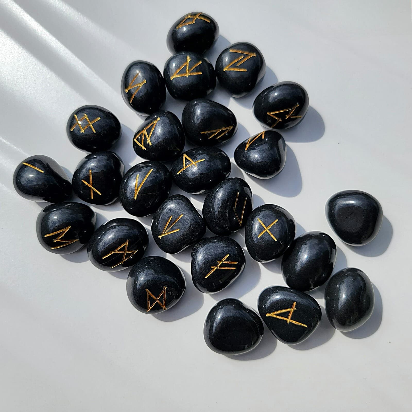 Black Agate Rune Set with Bag, Natural Gemstone, Stone Viking Runes 5