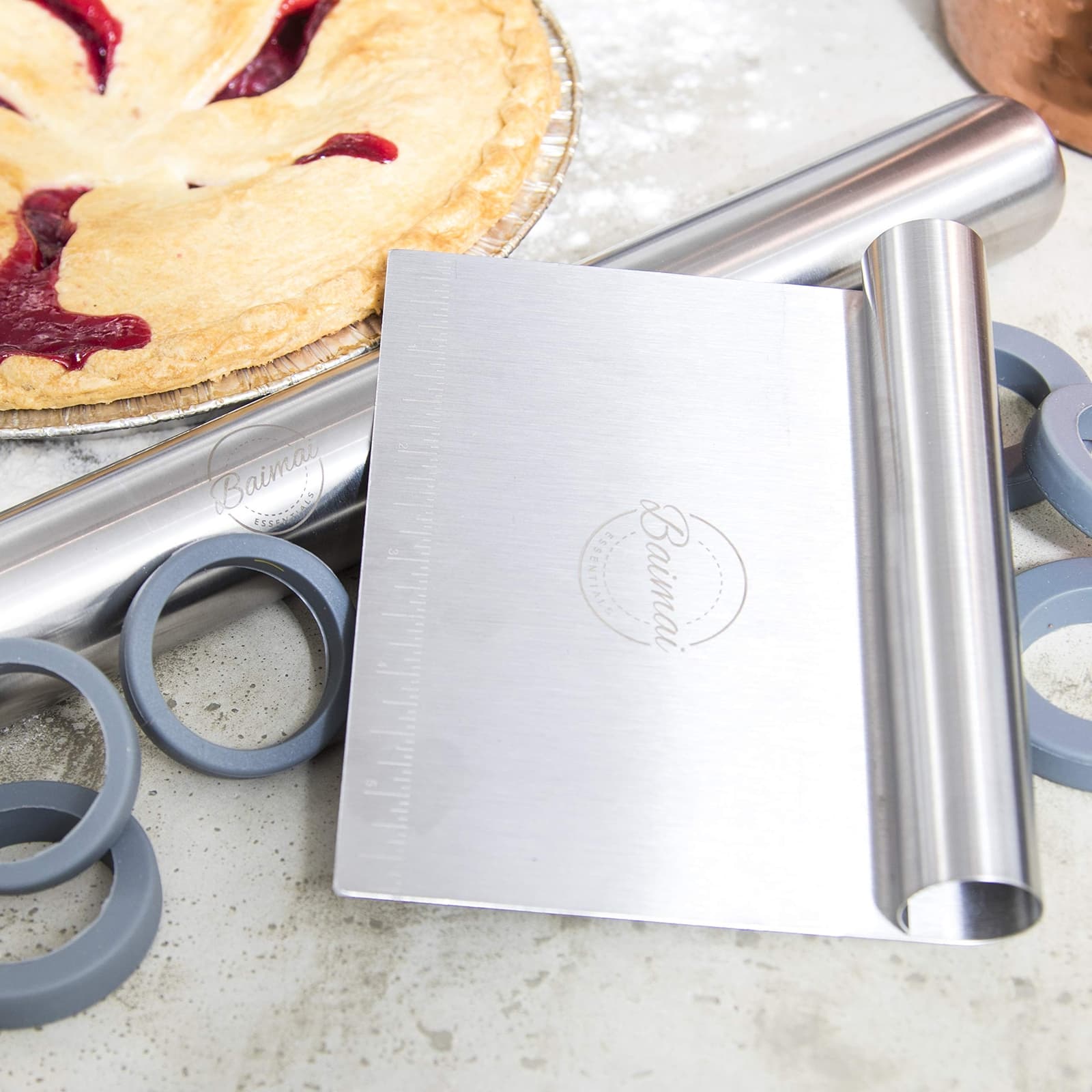 Rolling Pin with Thickness Rings- 16” French Rolling Pin for Baking Even Pastry 5