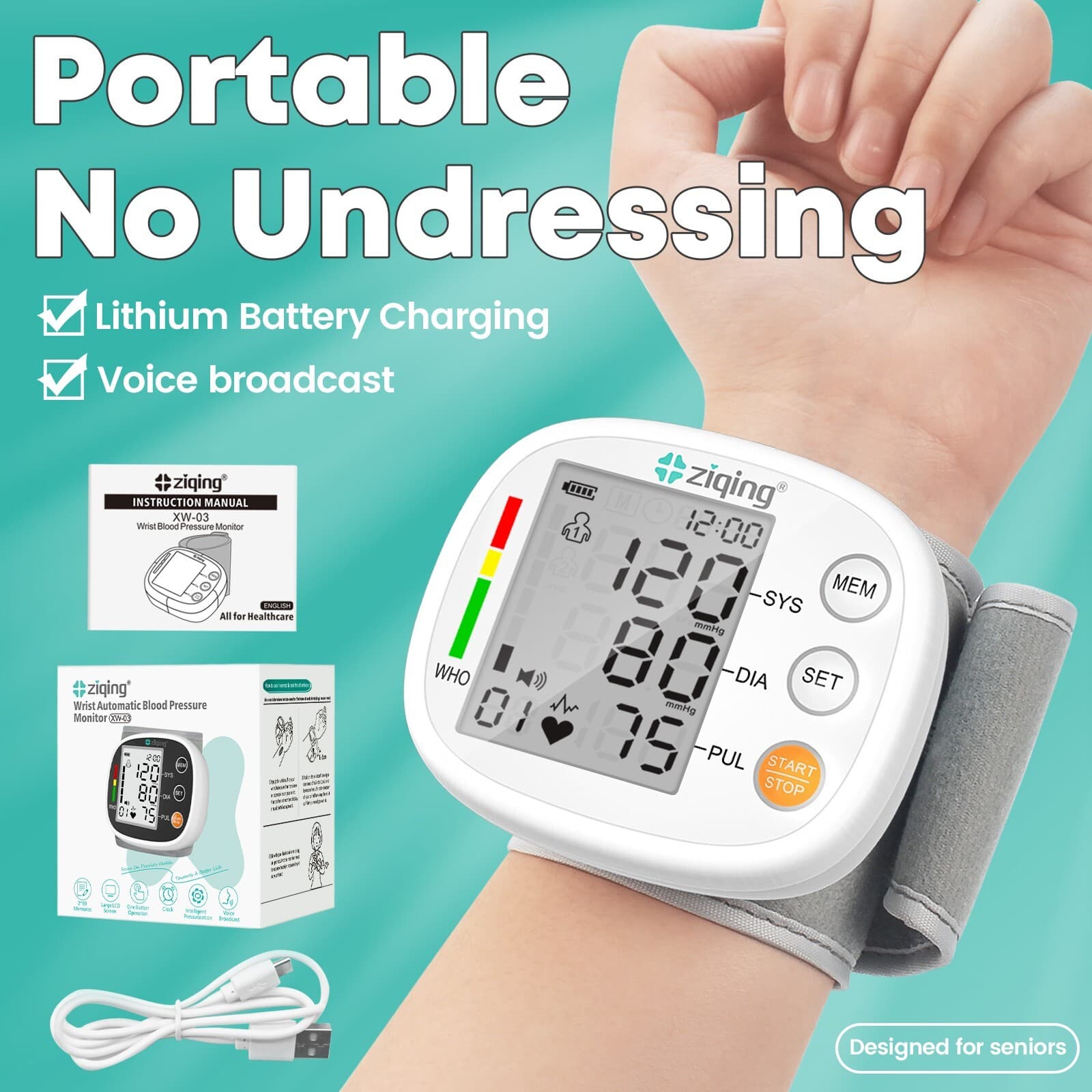 Ziqing Wrist Blood Pressure Monitor Medical Blood Pressure Monitor US 2