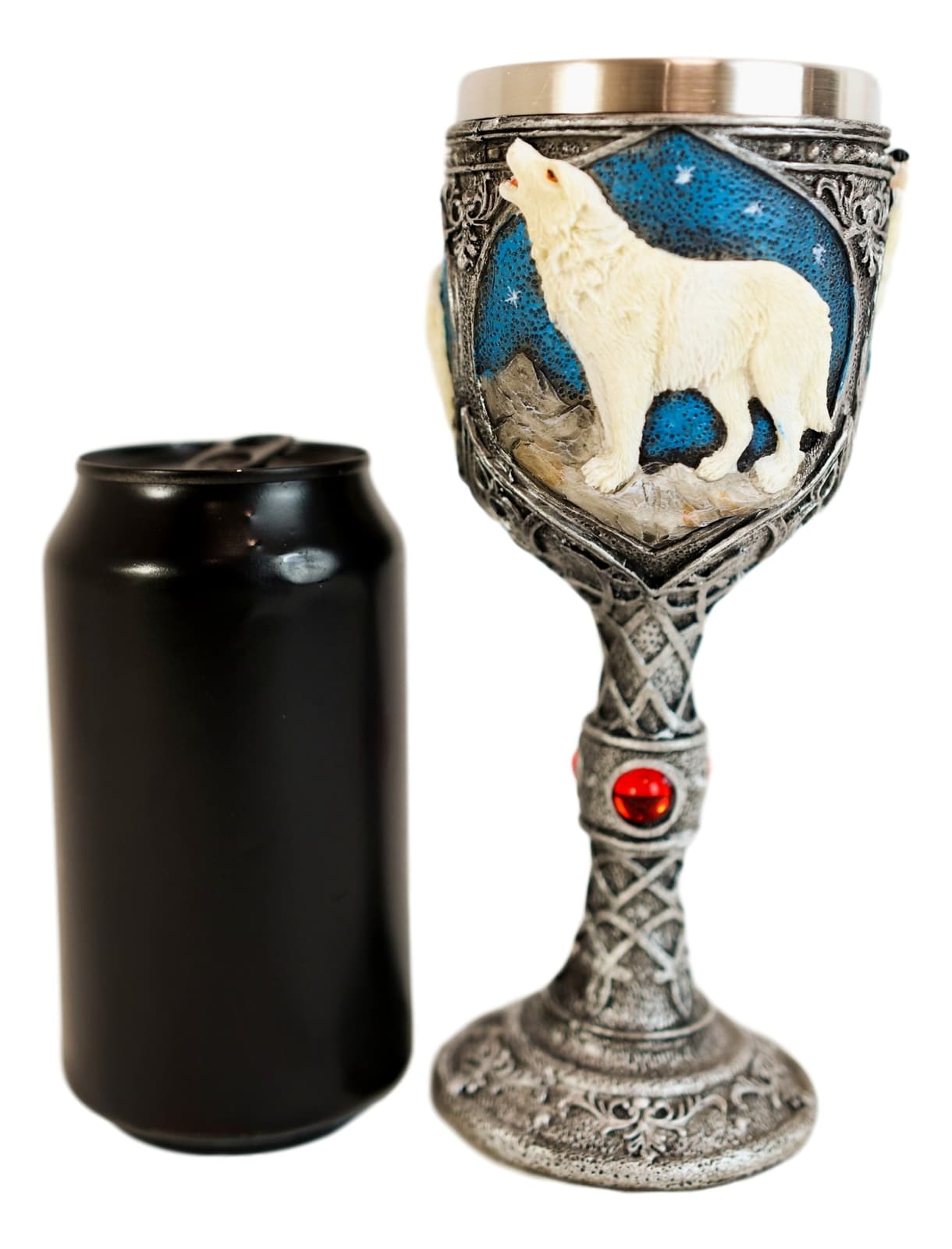 Ebros Gift Celtic White Wolf Rhinestone Figurine Goblet 7.5" Height Home Decor 6