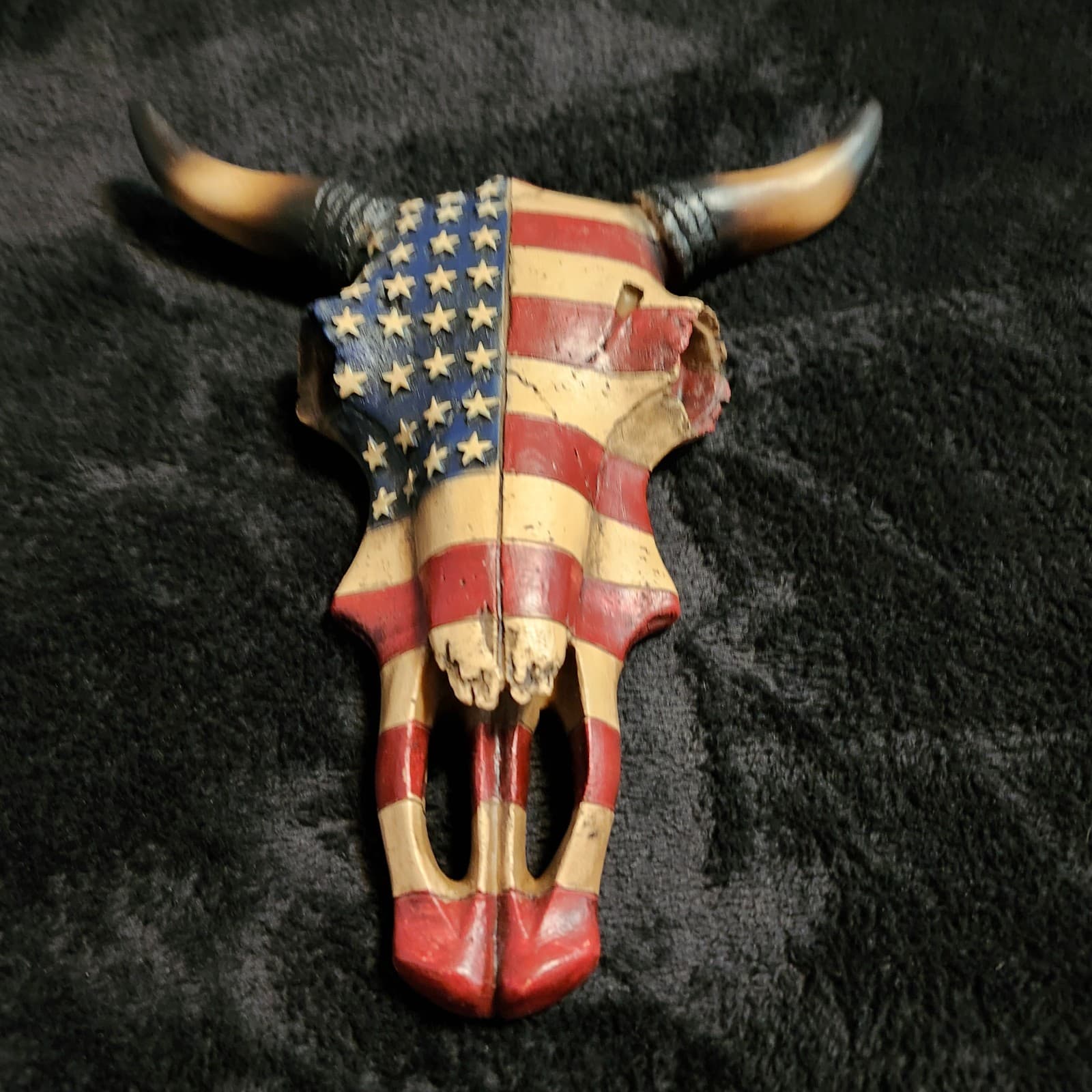 Western Patriotic USA  Flag On Resin Steer Head And Horns 2