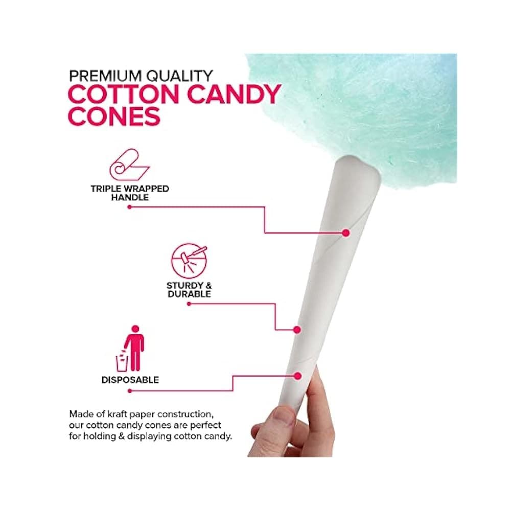 Kraft Paper Cotton Candy Cones , Long Sticks for Mess,Free Floss Sugar 3