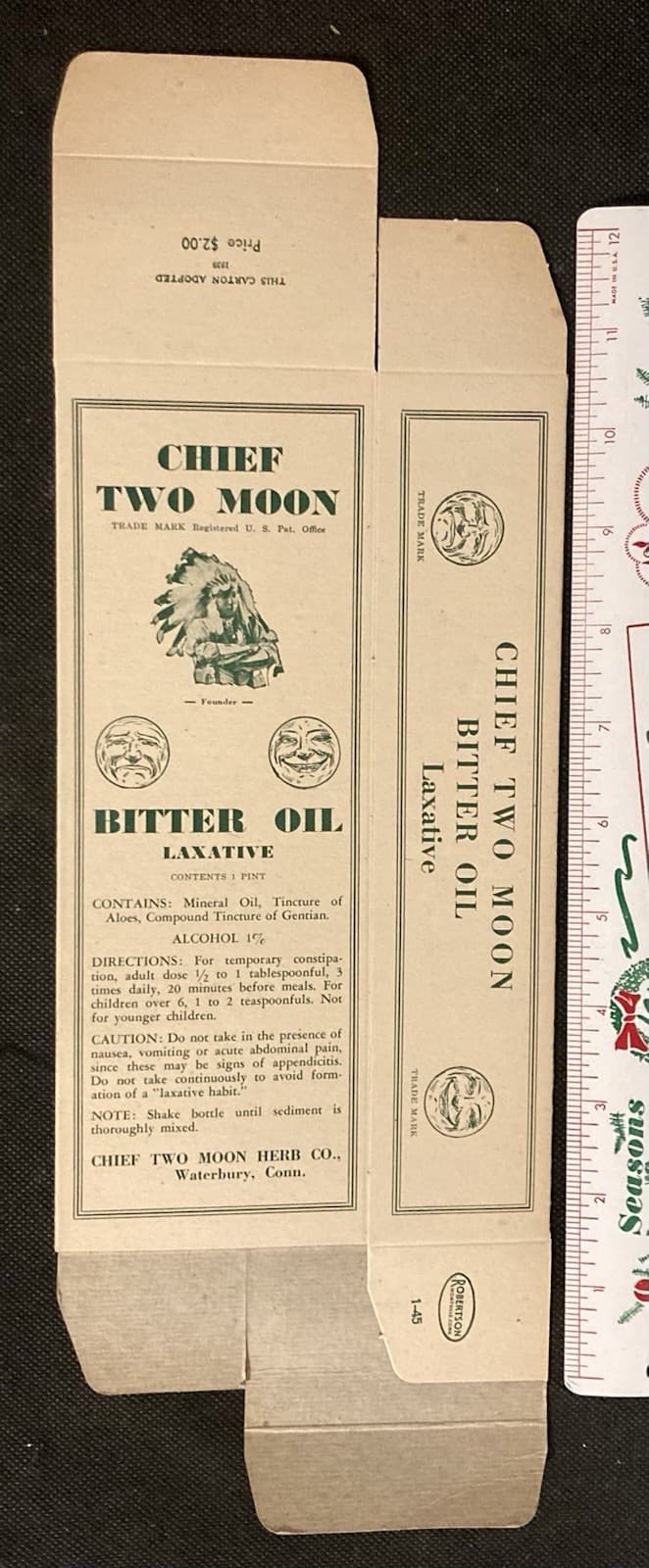 Chief Two Moon Bitter Oil Laxative Quack Medicine 1930's Folded Unused Box