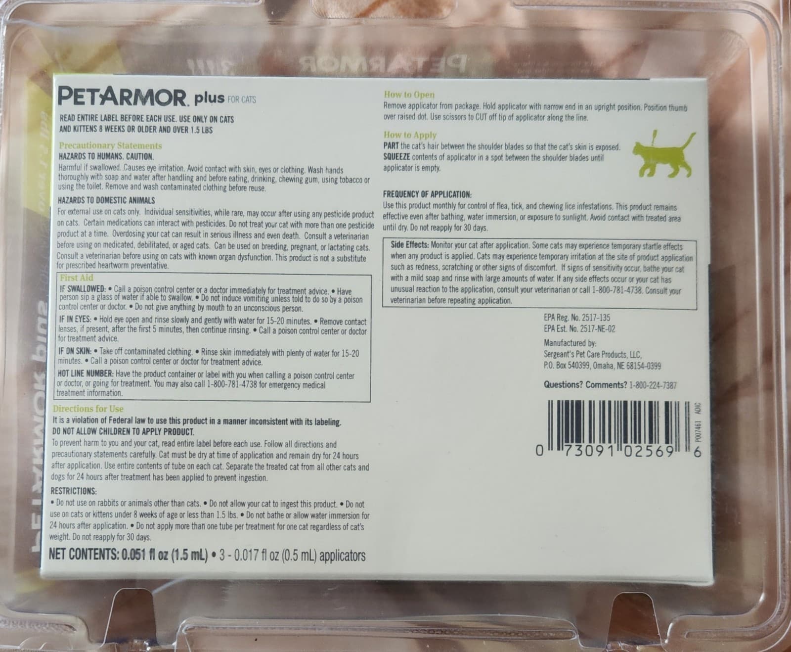 PETARMOR Plus for Cats Over 1.5 lbs, Flea & Tick Prevention for Cats 3-Month 2
