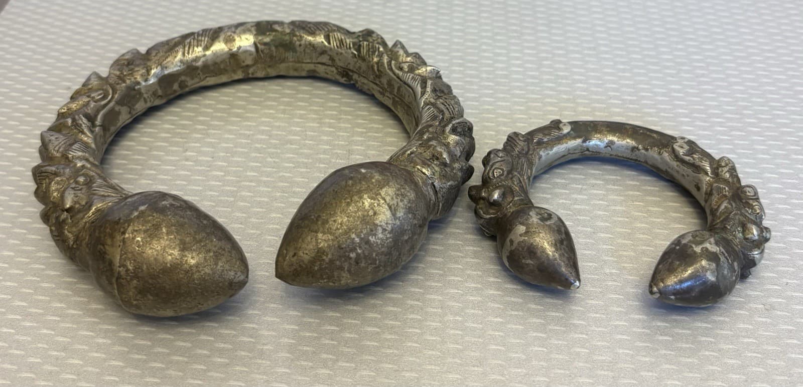 Old Antique Nepal Silver Metal Anklet Bracelet Tribal Ethnic Pair Makara Kalli 2