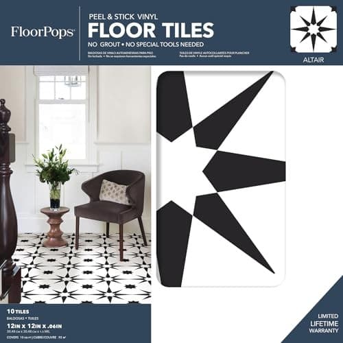  FP2948 Altair Peel & Stick Floor Tiles, Black 12"L x 12"W x 0.06"T 2