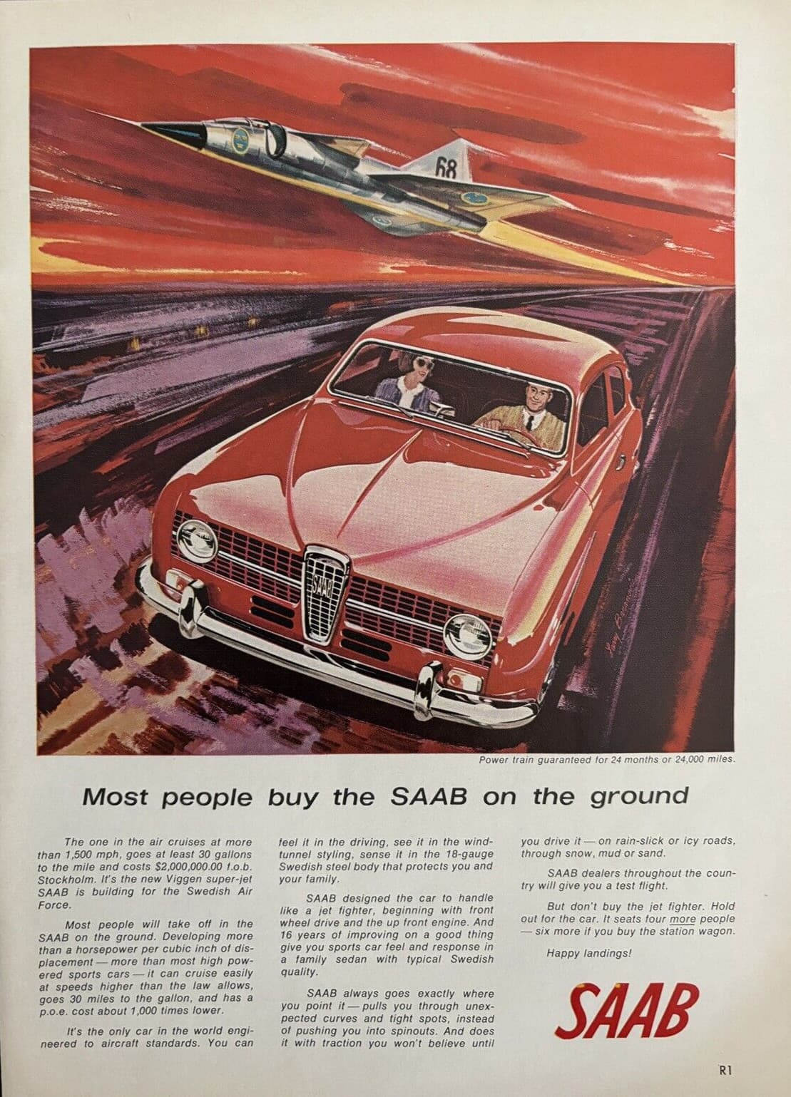1965 Saab Automobile Stockholm Jet 30 MPG Sports Car Vintage Print Ad