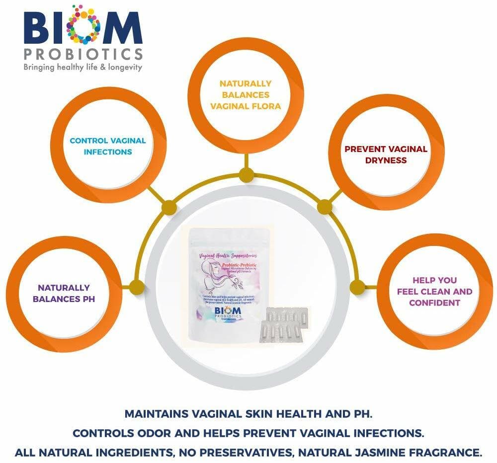 Biom Vaginal Probiotic Suppository Pack (5 Count) - Natural, Reducing Odor, 5