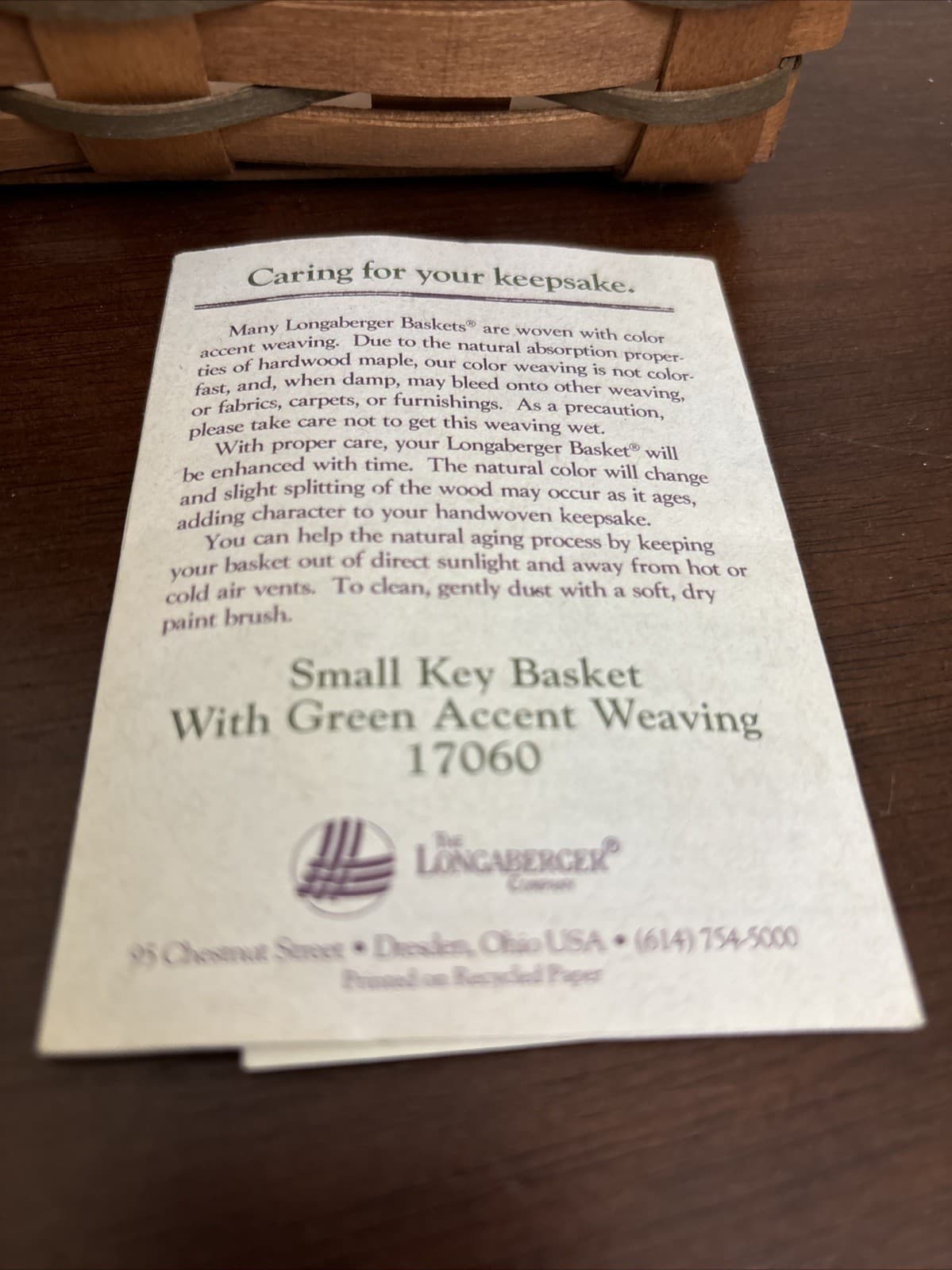 Longaberger Small Key Basket Green Weave 1994 Wall Hanger Protector 17060 VTG 2