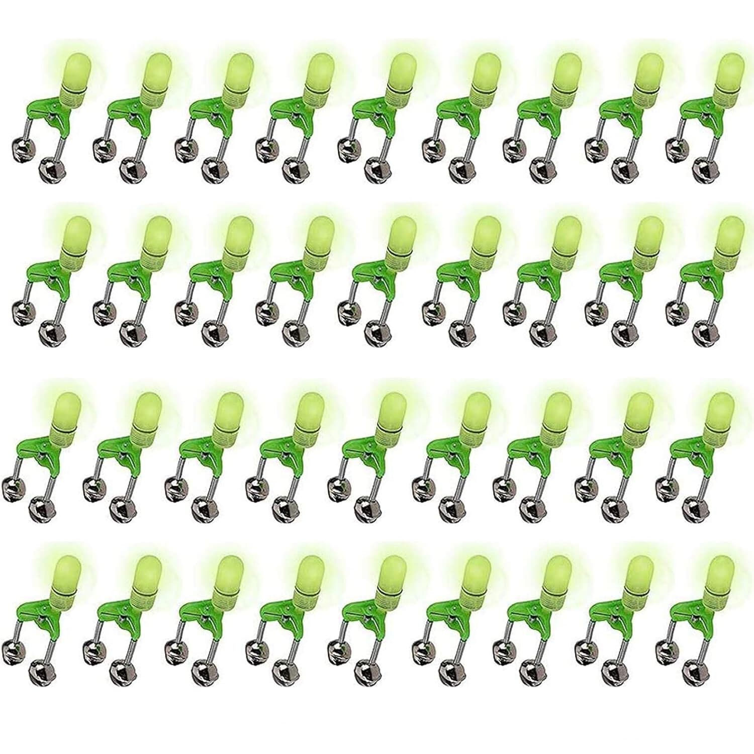 40Pack LED Night Fishing Bite Bait Alarm 2 Bells Light Rod Tip Clip Alert Ring