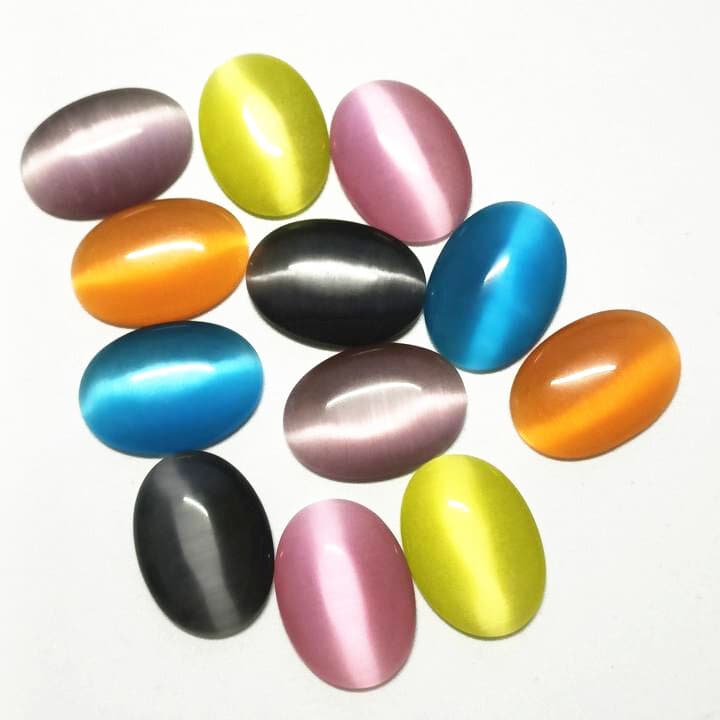 50pcs Multicolor Cat Eye Gemstone stone Oval CAB Cabochon No Holes 25x18x5mm 6