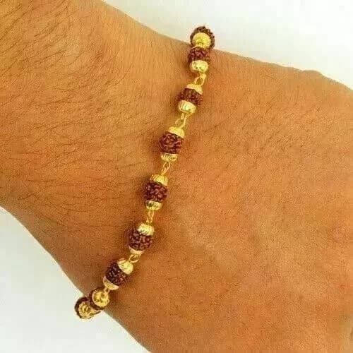 Rudraksha Rudraksh Bracelet With Gold Plated Cap For Stess Free Life Energized 3