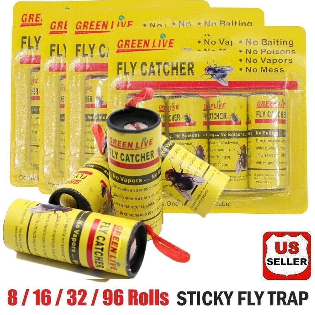 4/16 Rolls Insect Bug Fly Glue Paper Catcher Sticky Flies Trap Ribbon Tape Strip