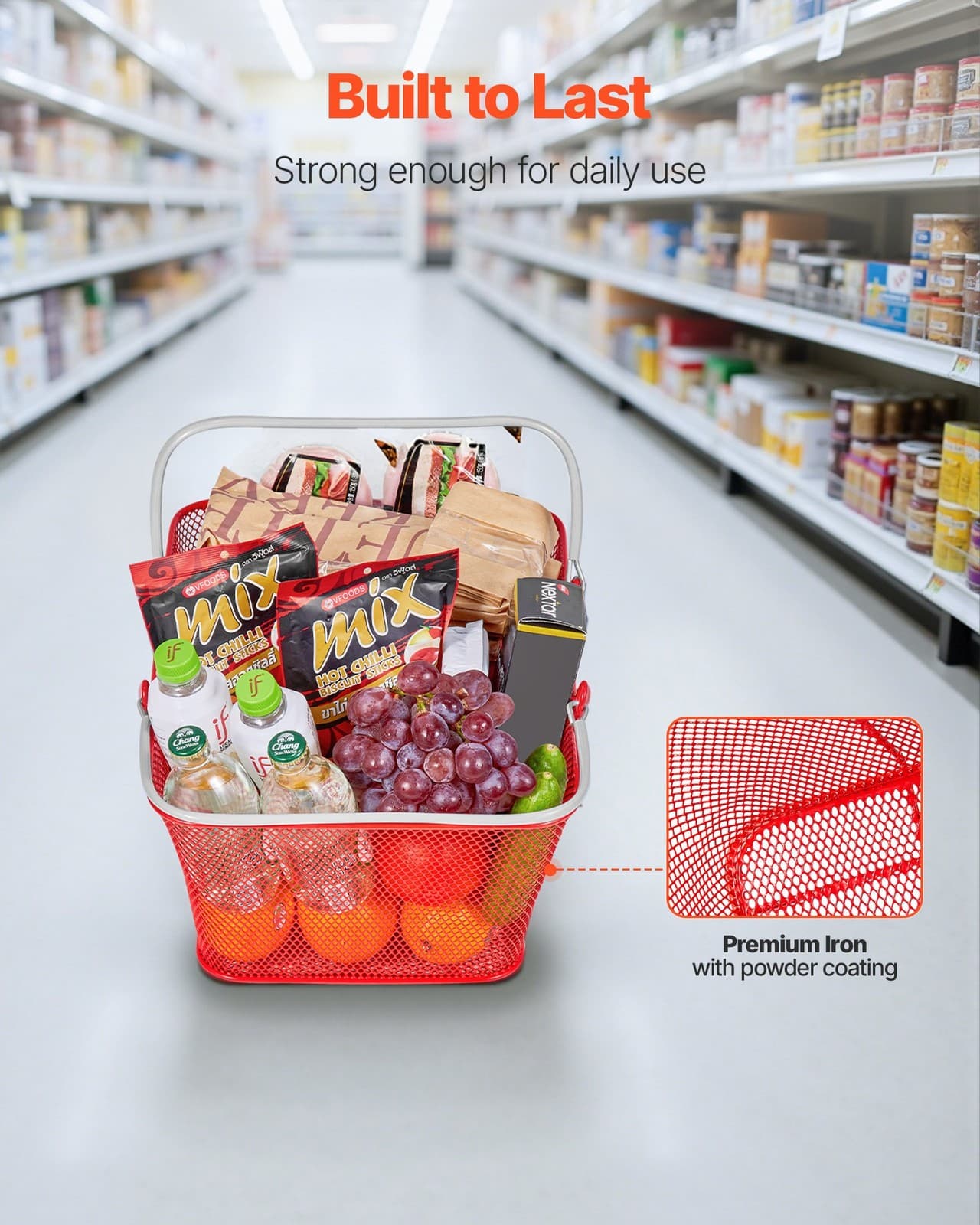 VEVOR Shopping Baskets,12 PCS,22L Stackable Metal Grocery Baskets with Handles,D