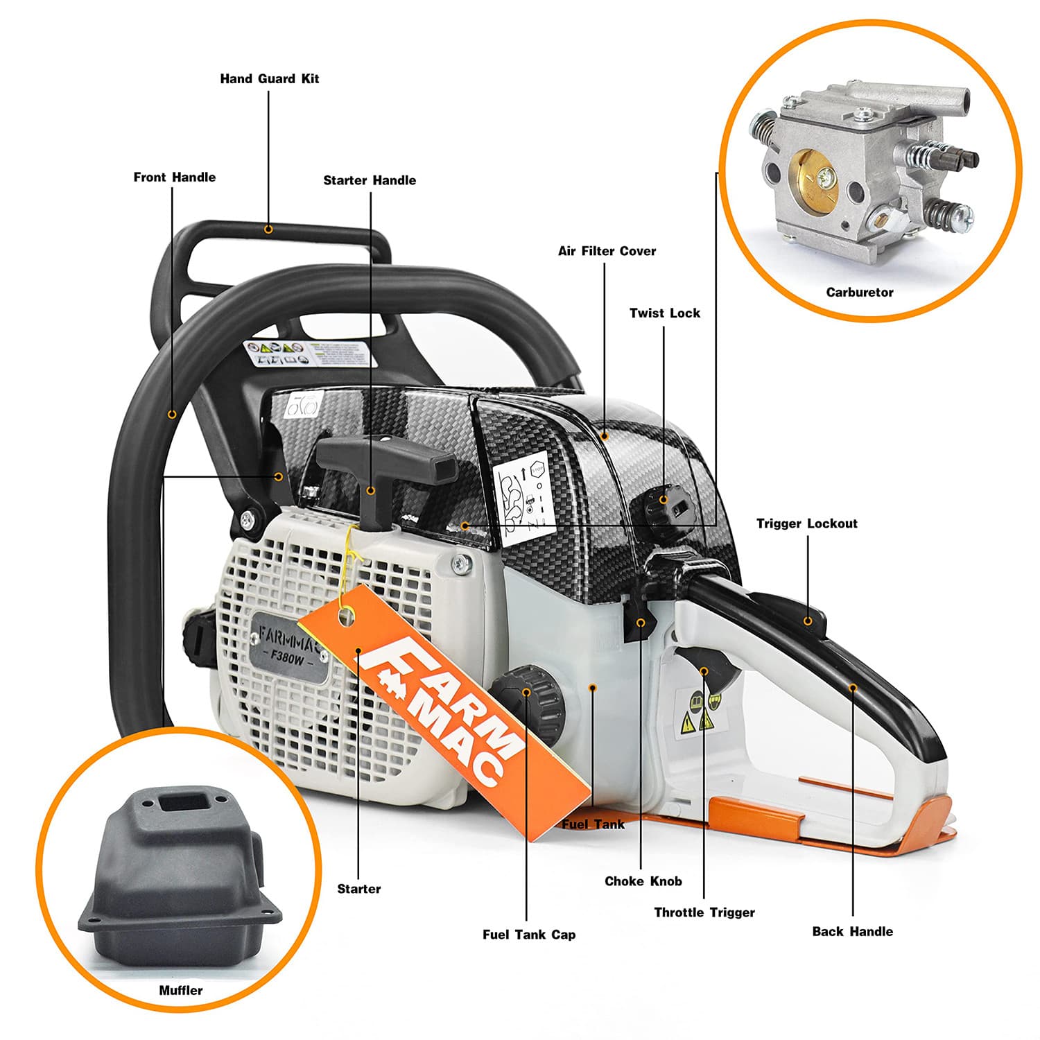 72cc Gas Chainsaw Power Head Compatible with MS381 MS380 038 without Bar Chain 3