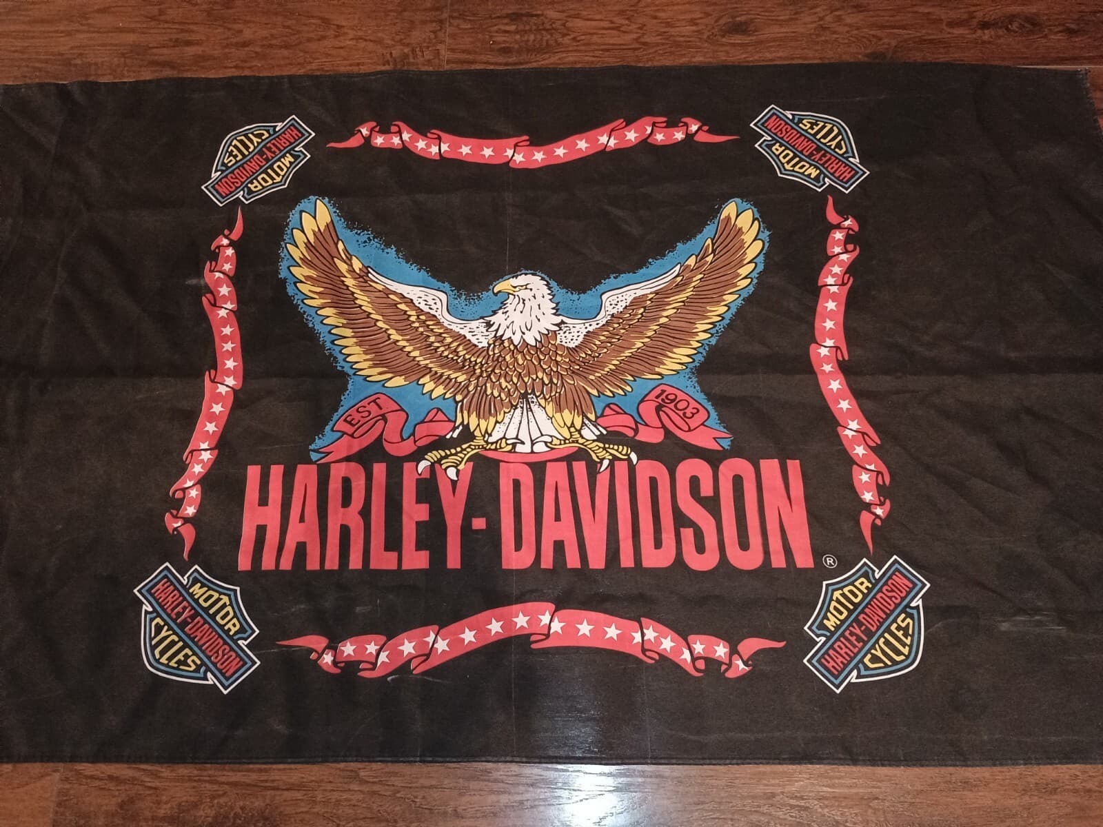 Harley Davidson Flag Double Sided Bald Eagle W/Retainer Rings 5' L x 2.11' H  LN 4