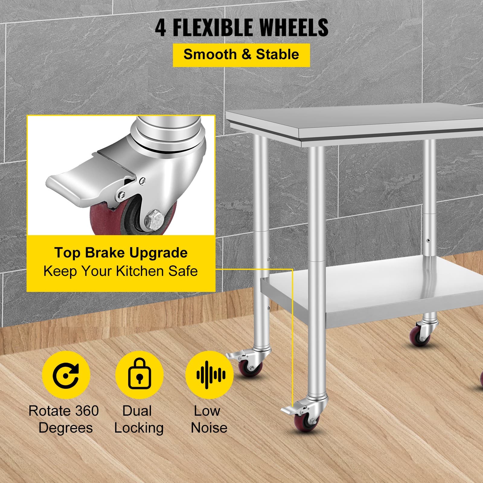 Uimoso Rolling Stainless Steel Work Table 30"x24" Cart + Casters Undershelf 5