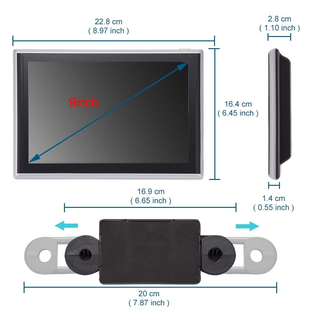 9" Black Car Headrest Android Monitor Back Seat Touch Screen w/ USB Bluetooth FM 4
