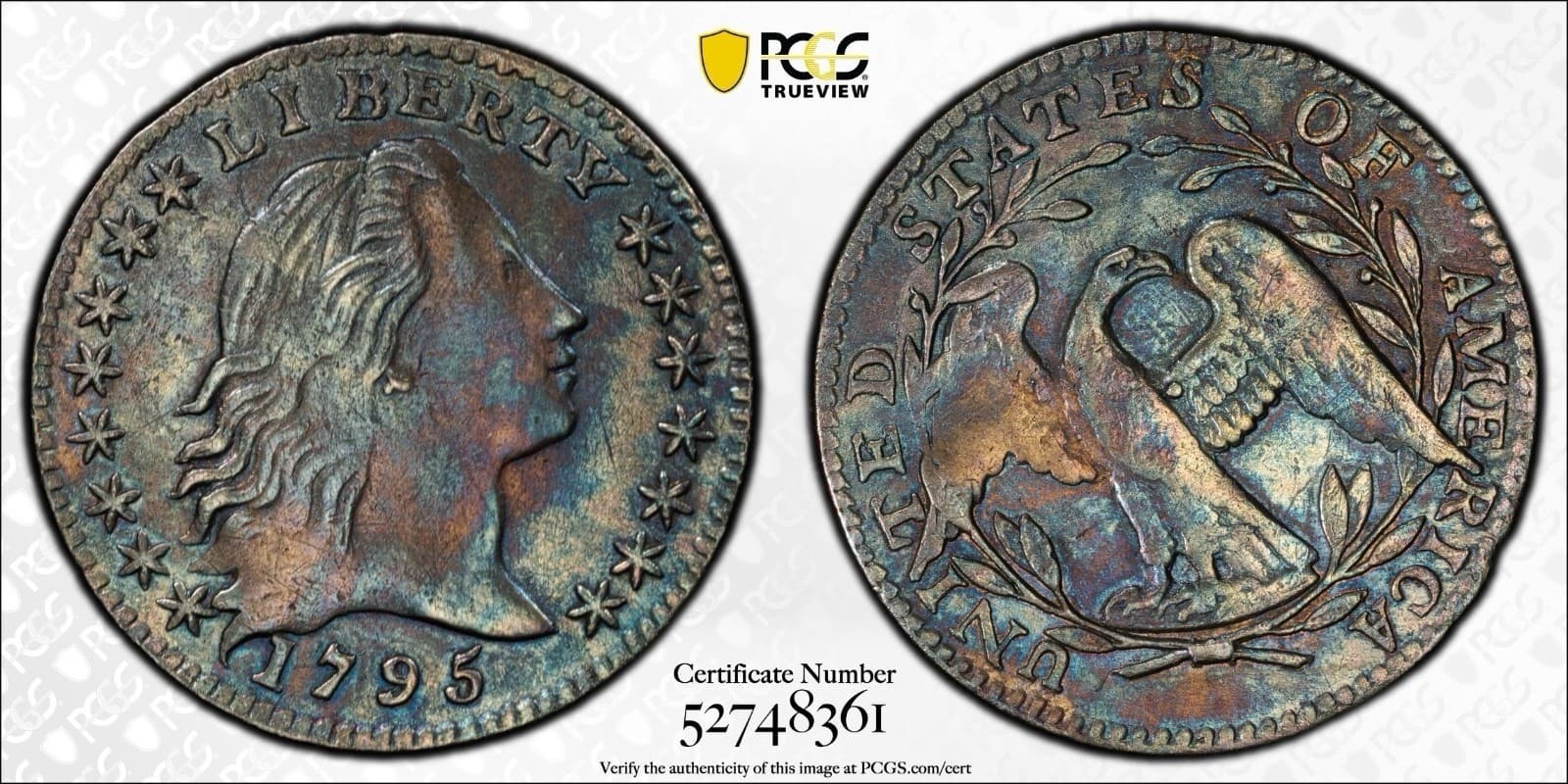 1795 LM-8 Flowing Hair Silver Half Dime H10C PCGS XF Detail (Beautiful Toning!)