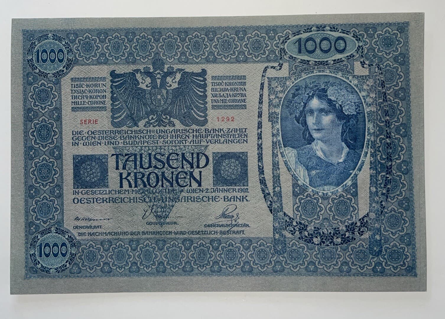 1902 Austria 1000 Kronen - World Currency Beautiful Condition 2