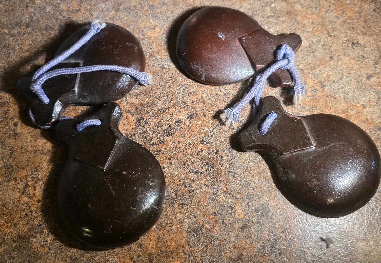 2 Pairs Castanets Wooden Painted 2