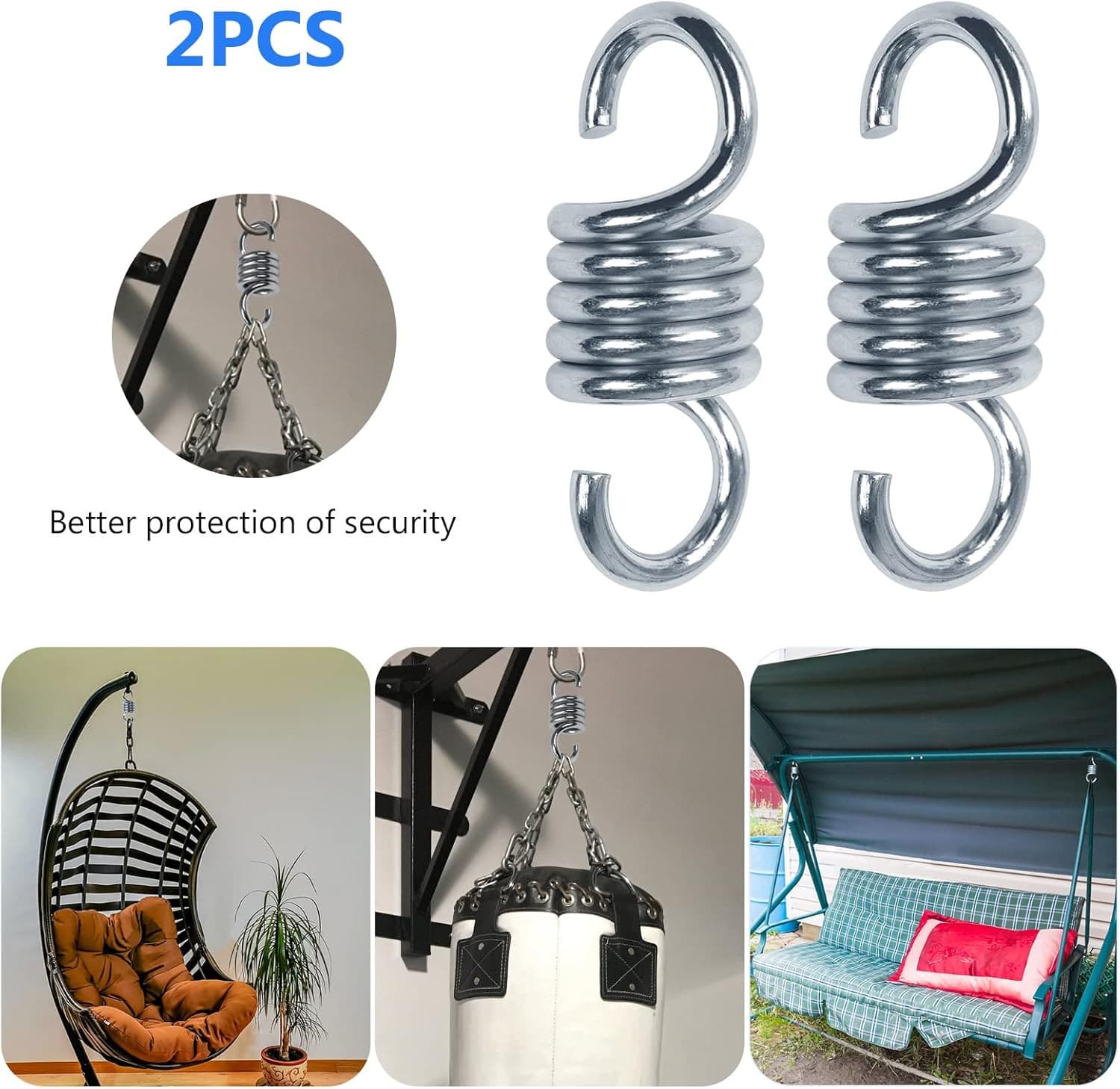 2 Pcs Heavy Duty Spring Hammock Chair Spring Porch Swing Springs Hook Suspension 3
