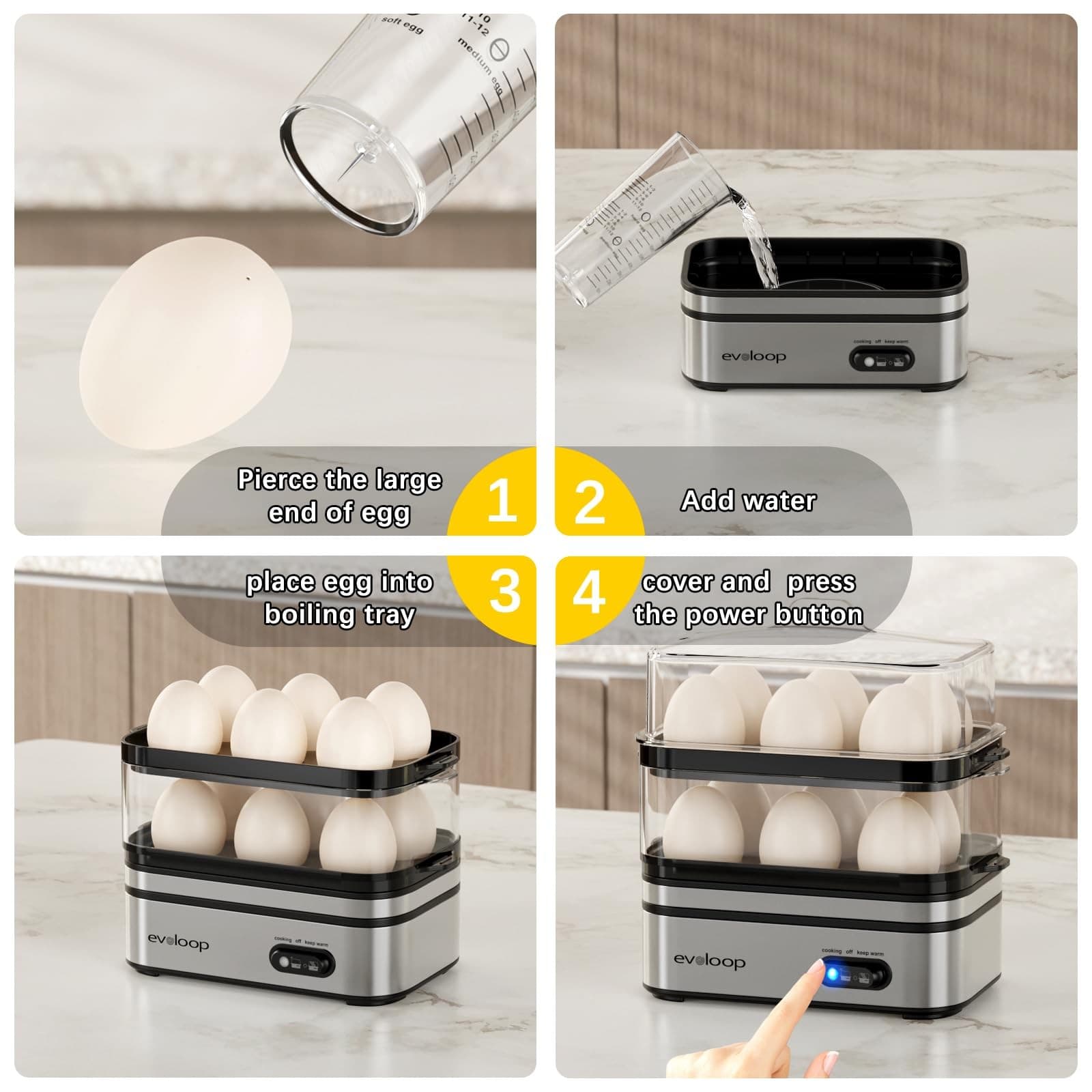 Rapid Egg Cooker 12 Eggs Capacity, Soft, Medium, Hard Boiled, Poached, Omelet... 6