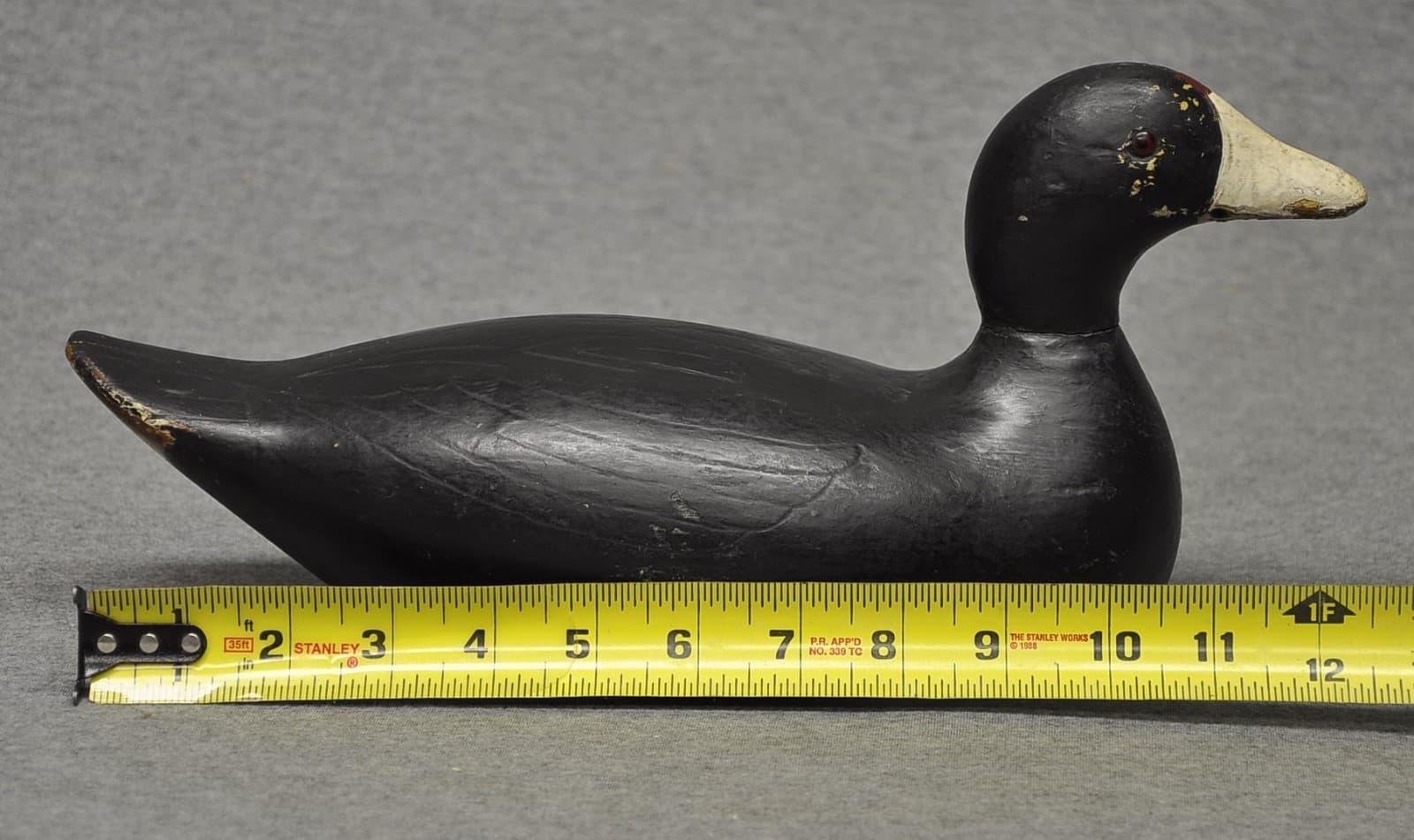EVANS COOT DECOY DUCK DECOY NICE LINES HUNTER'S PAINT GLASS EYES CHIP IN TAIL 2