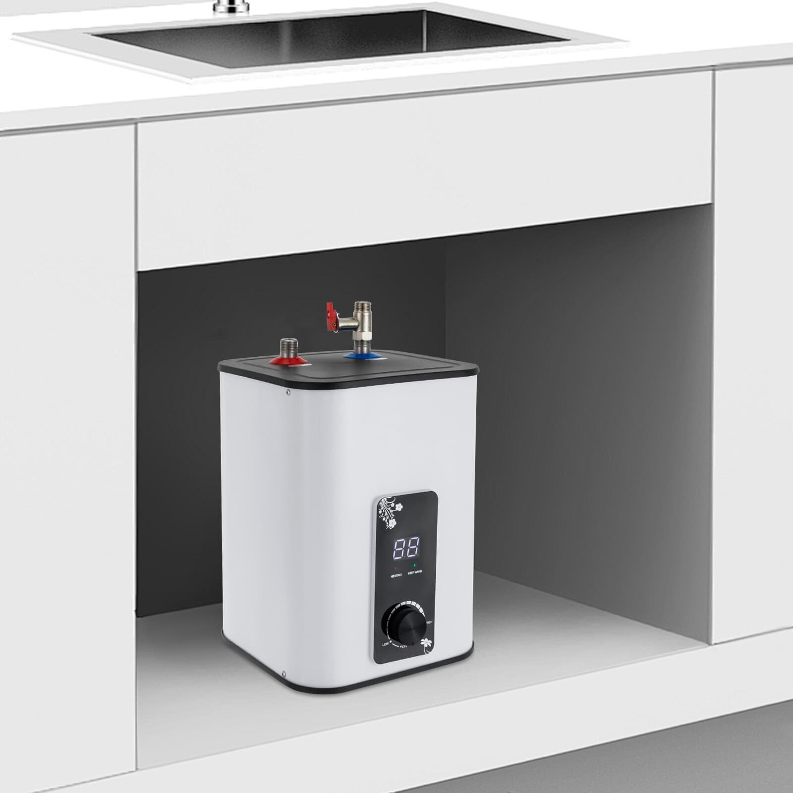 8L Electric Mini Tank Water Heater Rectangle Instant Hot Water Heater 1500W