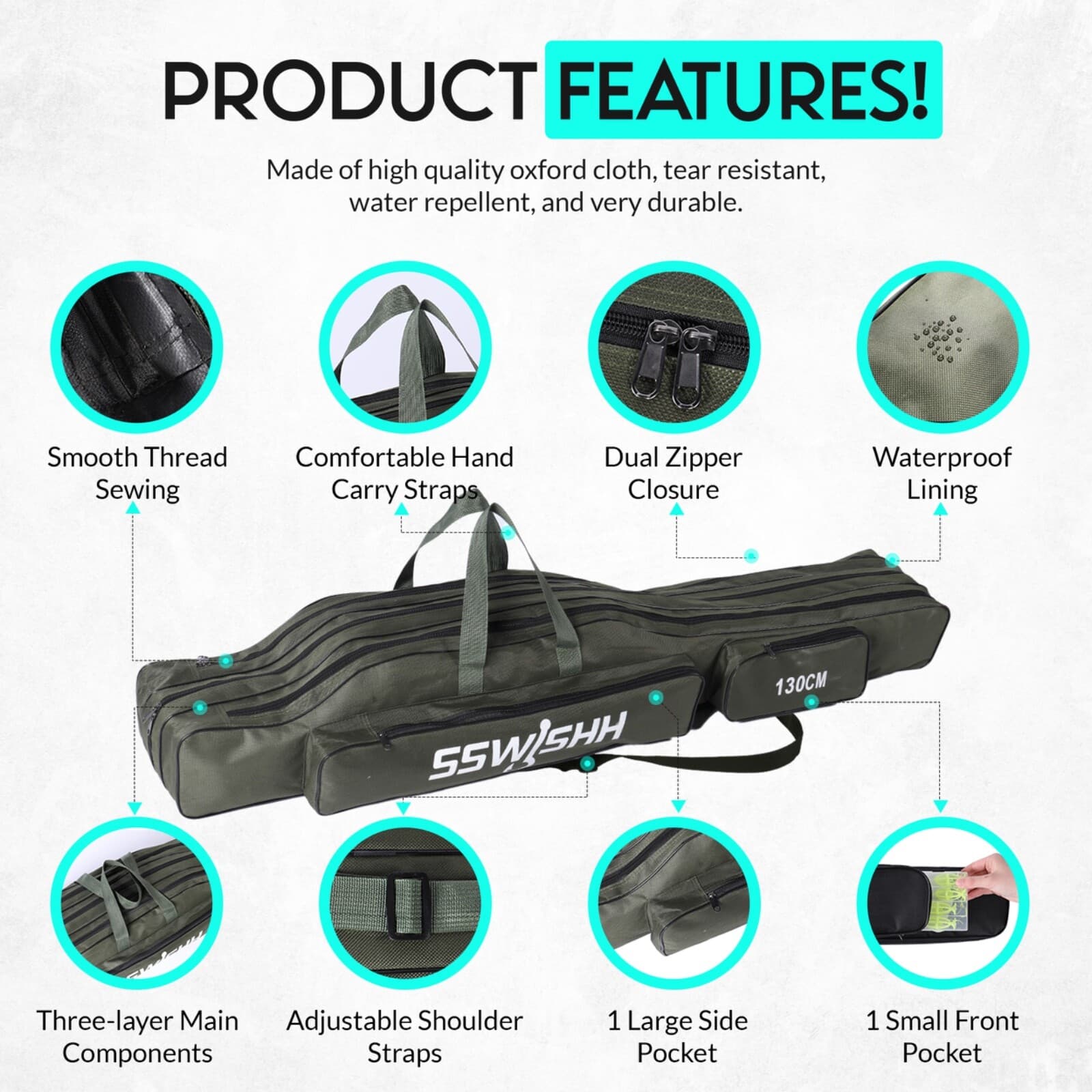 Fishing Rod Case - 3 Layers Fishing Pole Bag Portable Carry Storage Case 130cm 2