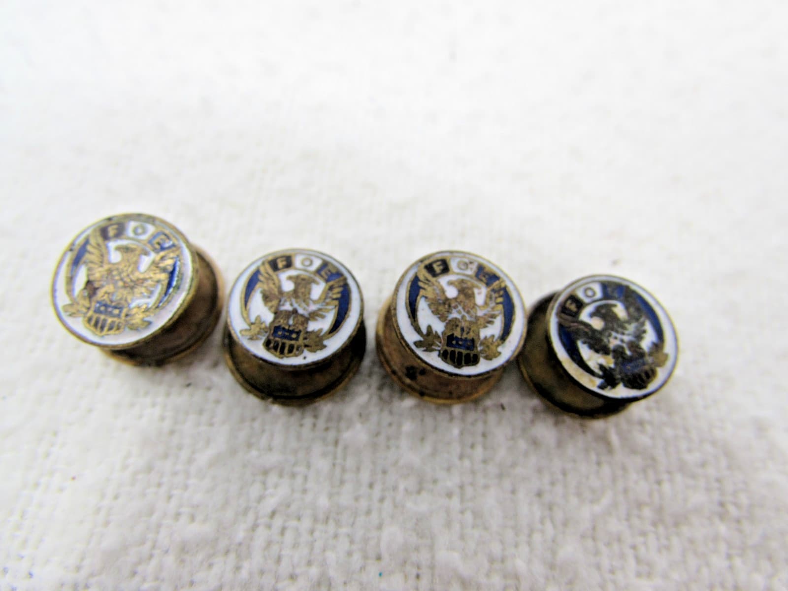 4 Vintage F O E Fraternal Order of Eagles Screw Back Pins 3/8" in Diameter 2