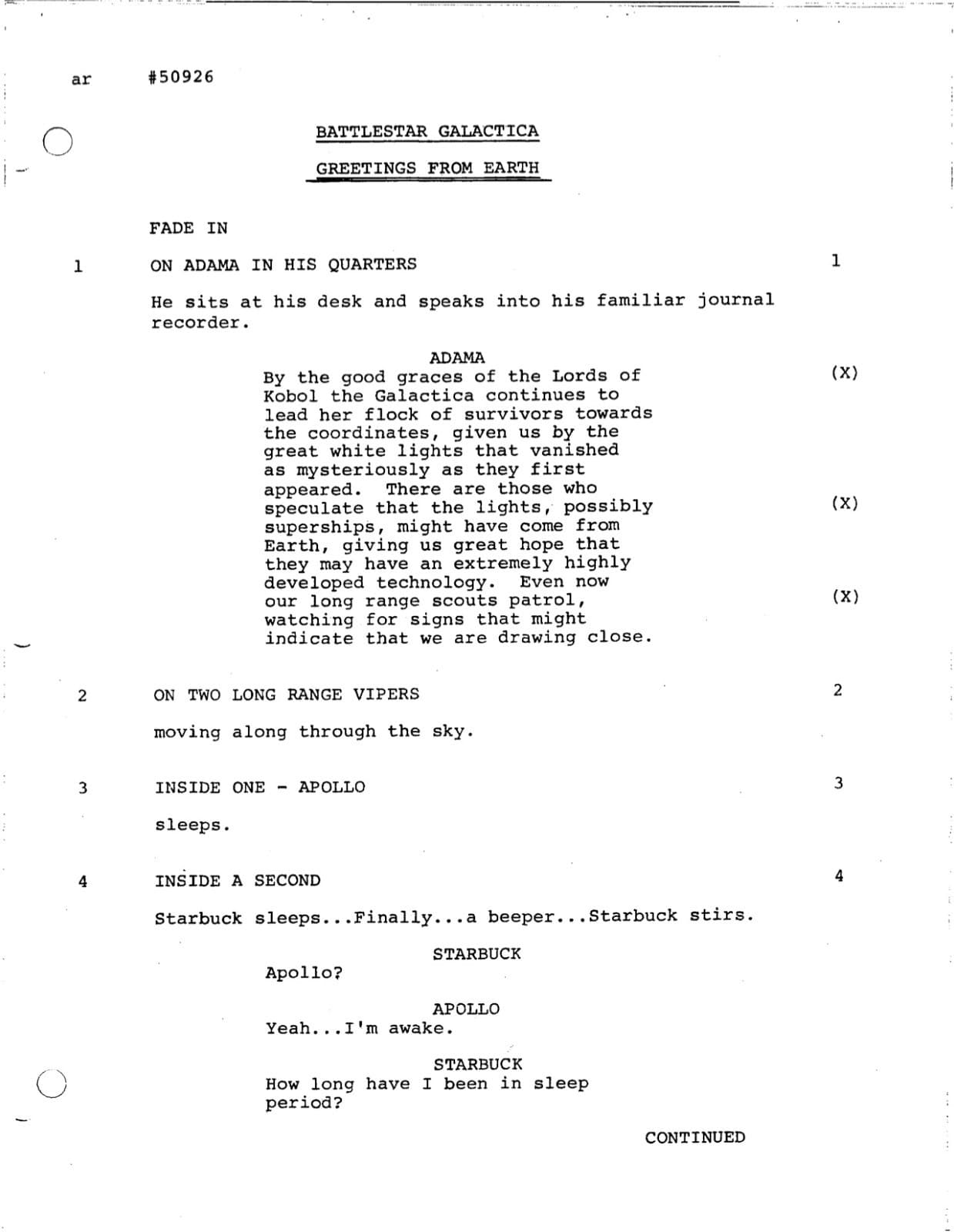 Battlestar Galactica TV Script"Greetings from Earth, Pts I & II" (1979)- Reprint 6