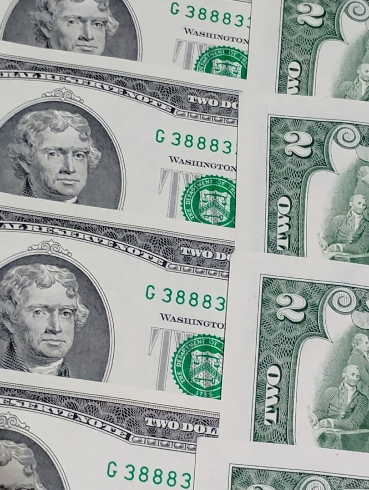 Lot of 10x Consecutive Serial # Two Dollar Bills From Bep pack 2017-A Chicago 6