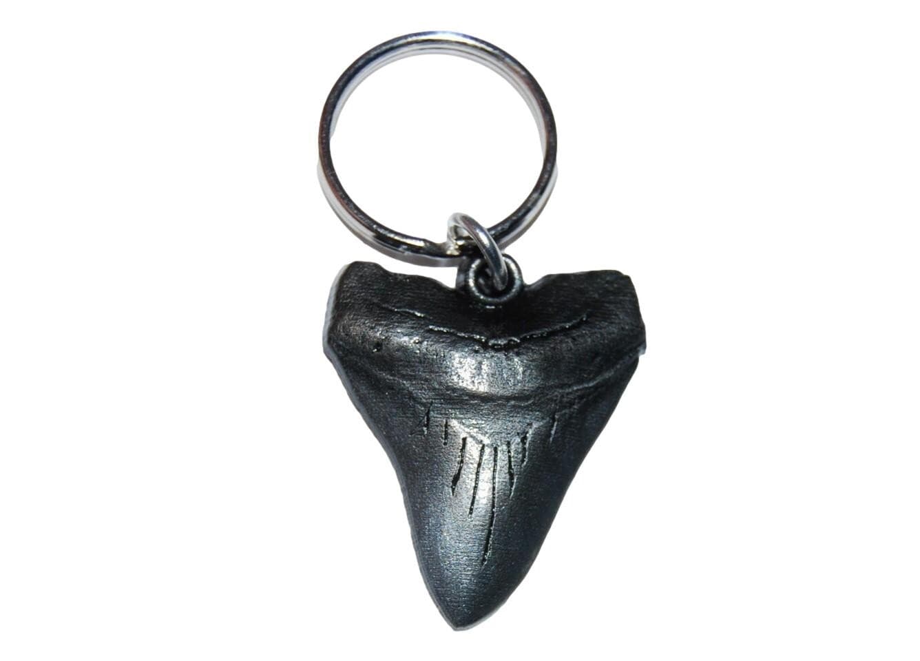 Megalodon Shark Tooth Metal Keychain (Fossil Replica)