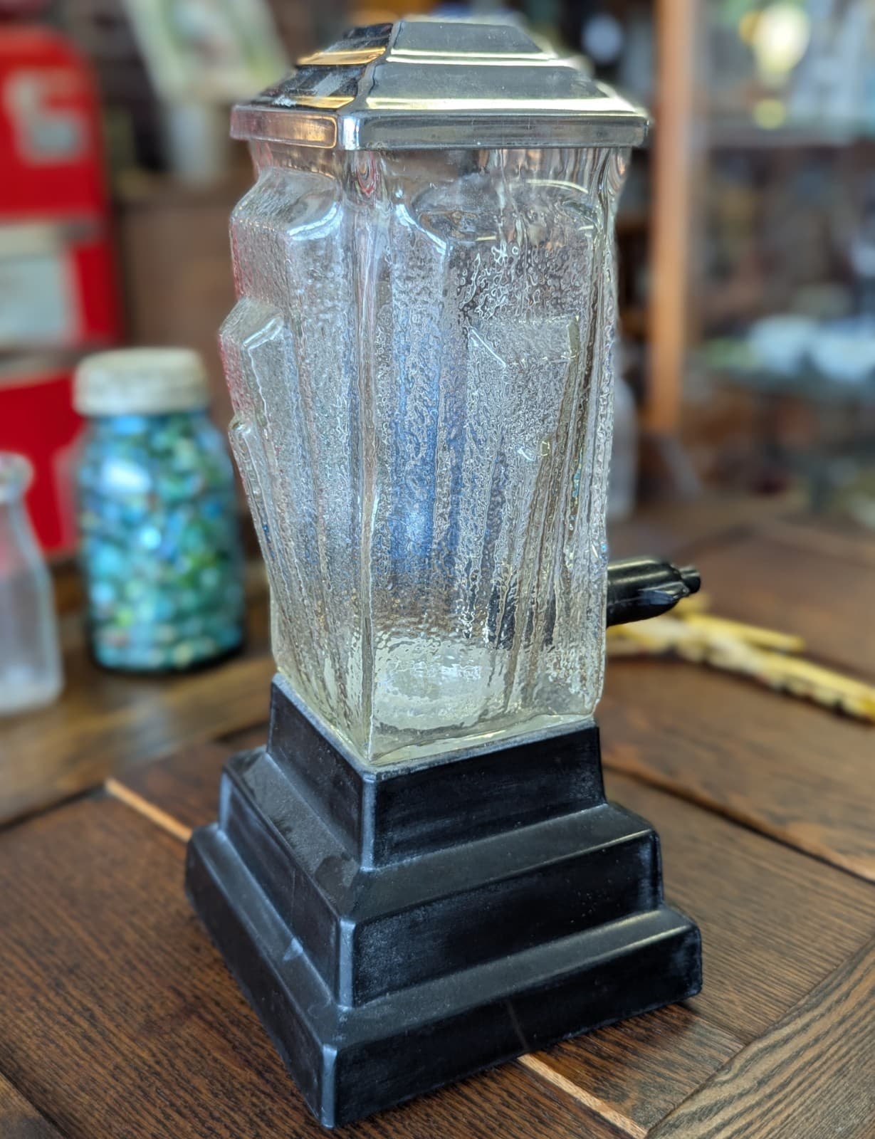Rare Original 1920s Art Deco Skyscraper Syrup Soda Drink Dispenser w/ Metal Lid 2
