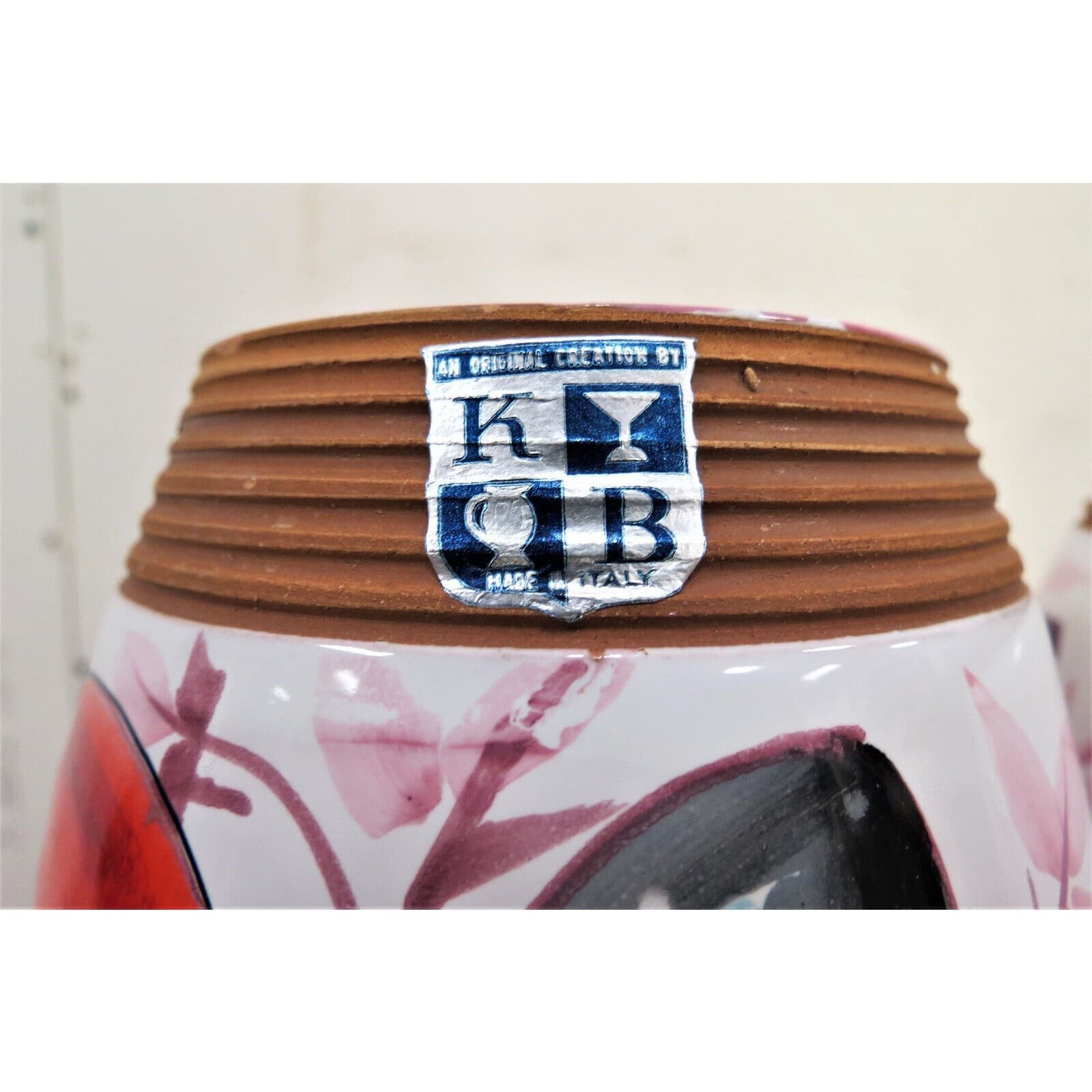 KBNY Italian Mushroom Vases - Two Large Goblets Hand Painted Italy 3