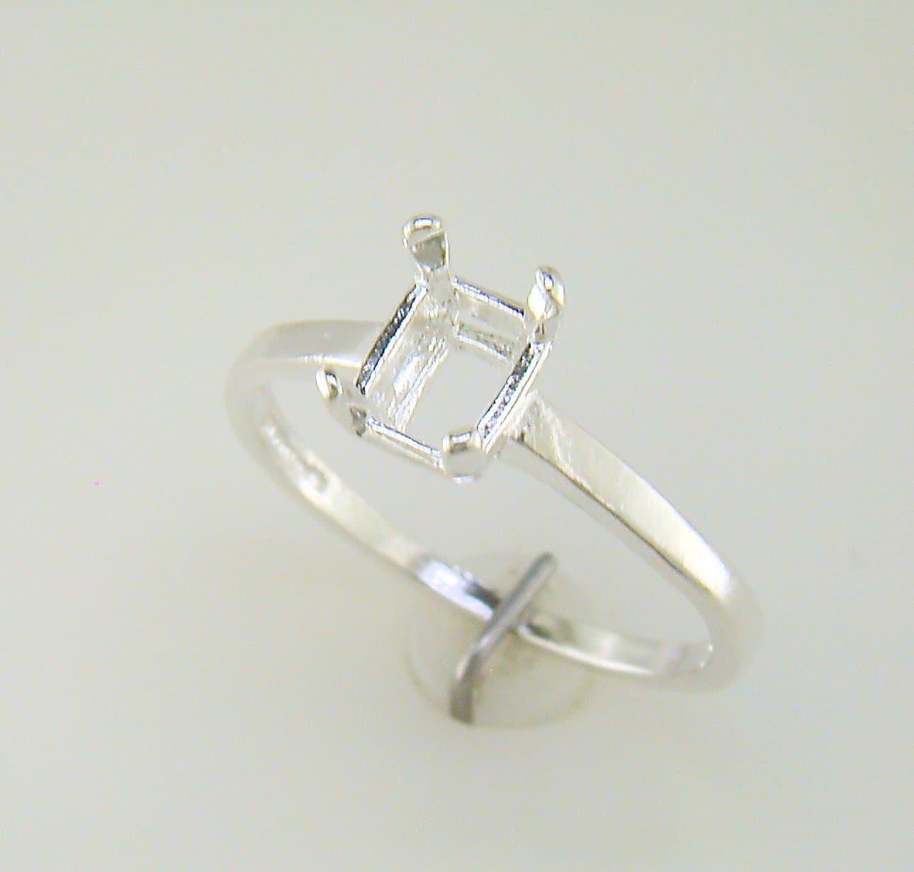 Four Prong Emerald Cut Solitaire Ring Setting Sterling Silver 2