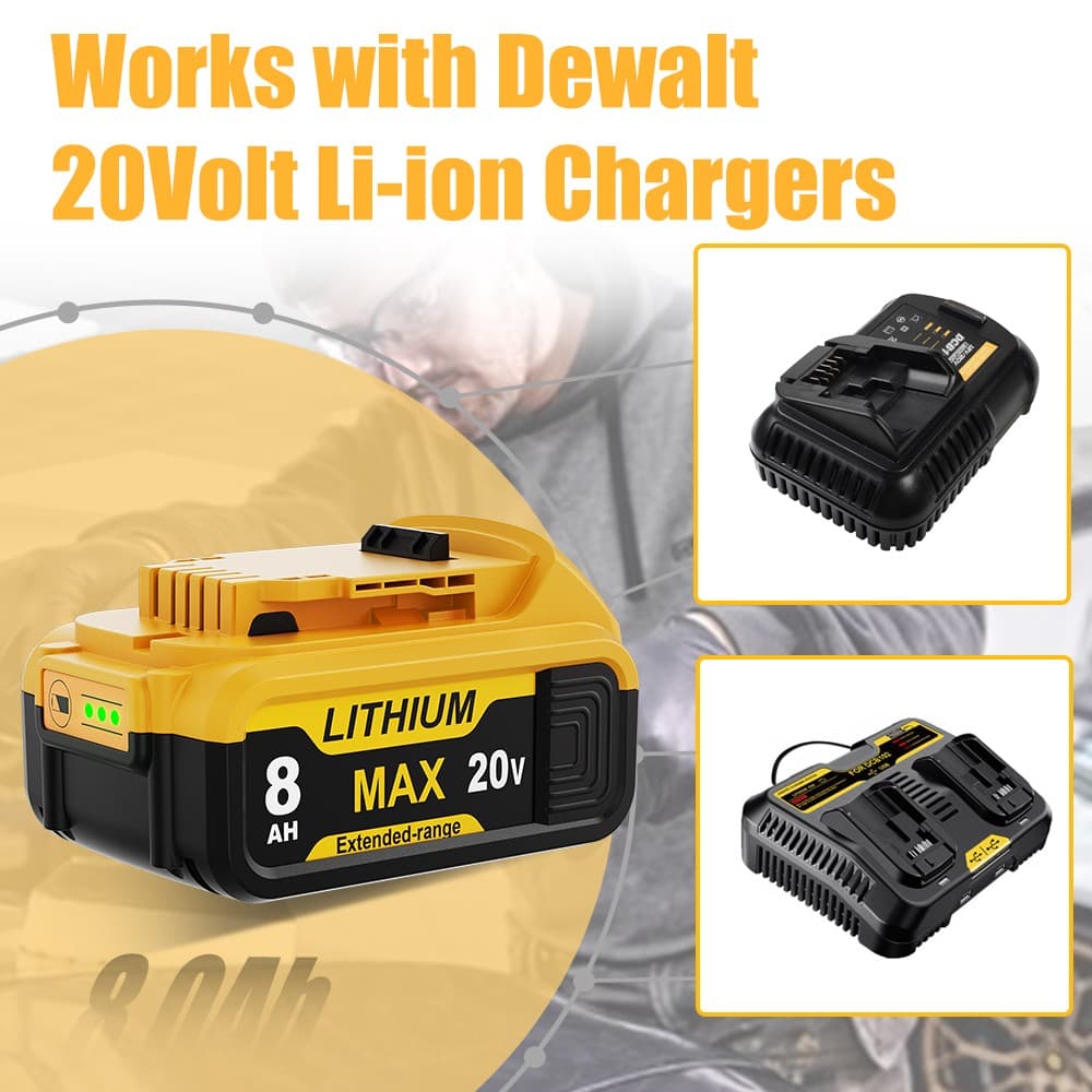2Pack 8.0AH Lithium Ion Battery For DeWalt 20V 20 Volt Max DCB206 DCB200 DCB204 6