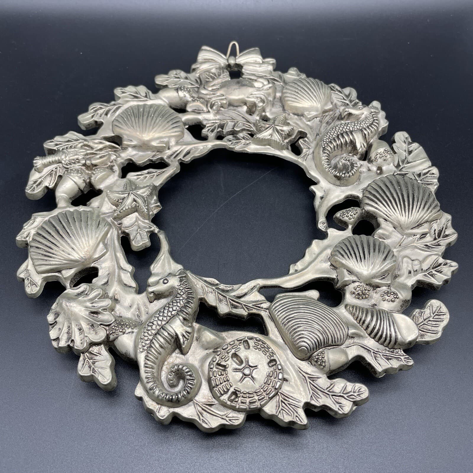 Vtg International Silver Co Seashell Ocean Marine life Wreath Trivet Beach Decor 2