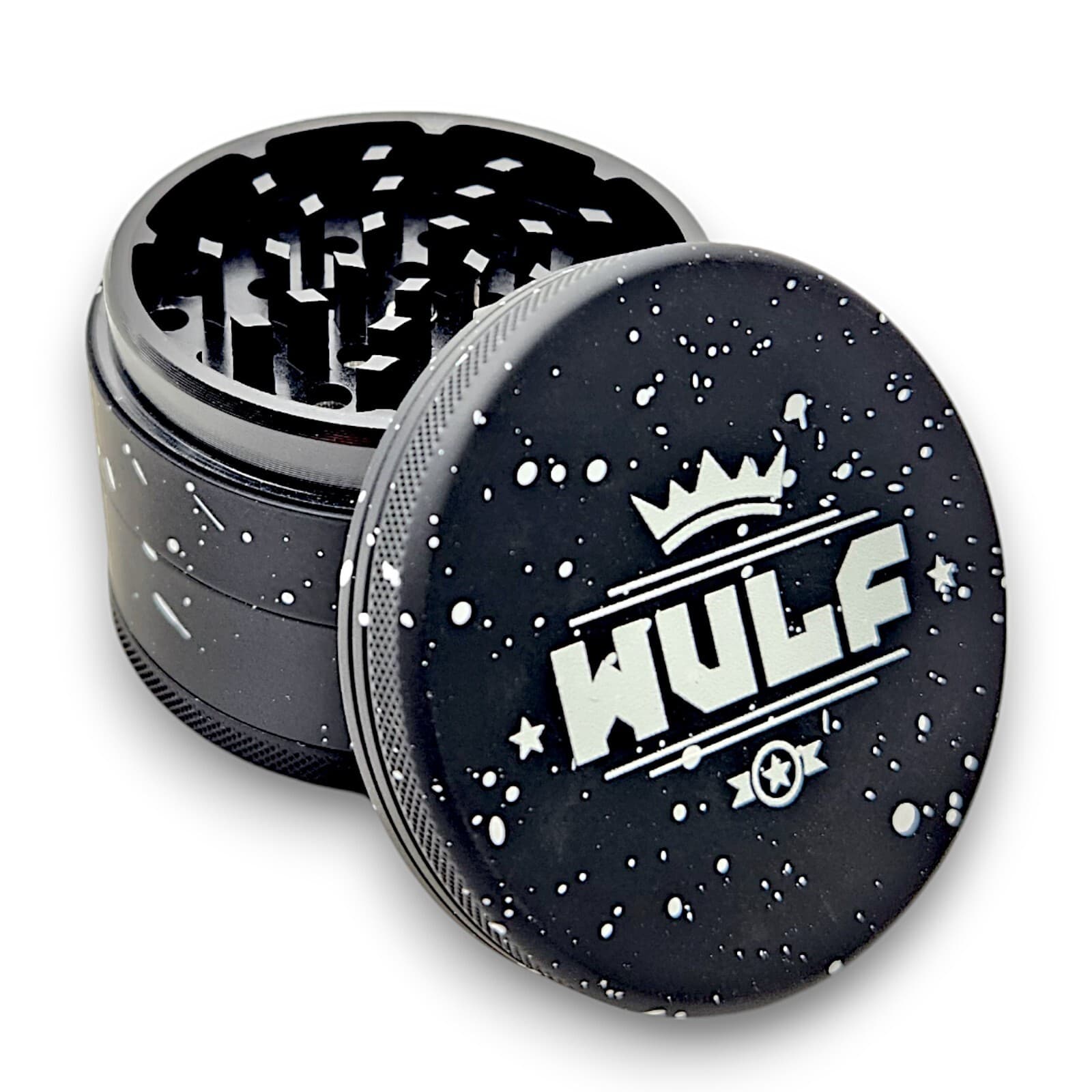 2.5" WULF High QUALITY ALUMINUM 4 Piece Tobacco Herb Grinder - BLACK WHITE 6